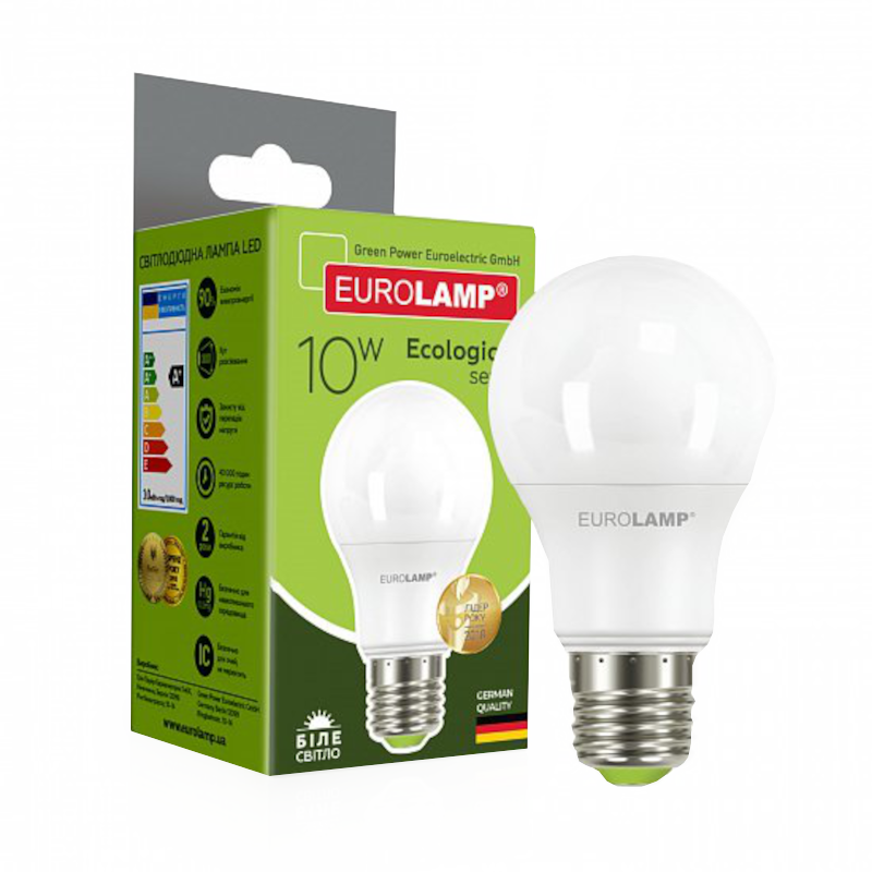 Лампа світлодіодна Eurolamp A60, 10Вт, E27, 4000К (LED-A60-10274(P))